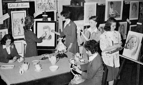 Claire Vignaux, far right, in 1961, Academy of Notre Dame, Art Studio of Sister Louise Julie, S.N.D., Roxbury, Massachusetts. 